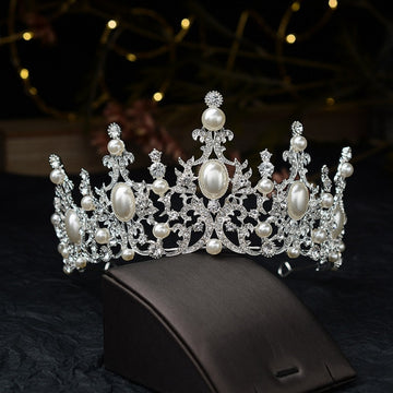 Baroque Luxury Silver Plated Crystal Pearls Bridal Tiaras Crown Rhinestone Pageant Diadem CZ Headbands Wedding Hair Accessories daiiibabyyy